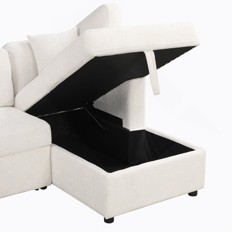 Canapé-lit modulaire en U de 108,6 po avec deux ports USB, deux prises de courant, trois coussins de dossier et une chaise de rangement