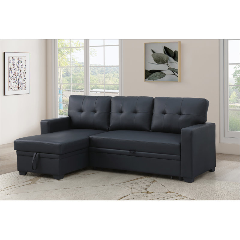 Canapé modulaire convertible rembourré avec méridienne coulissante, Orienté à droite, Lin noir