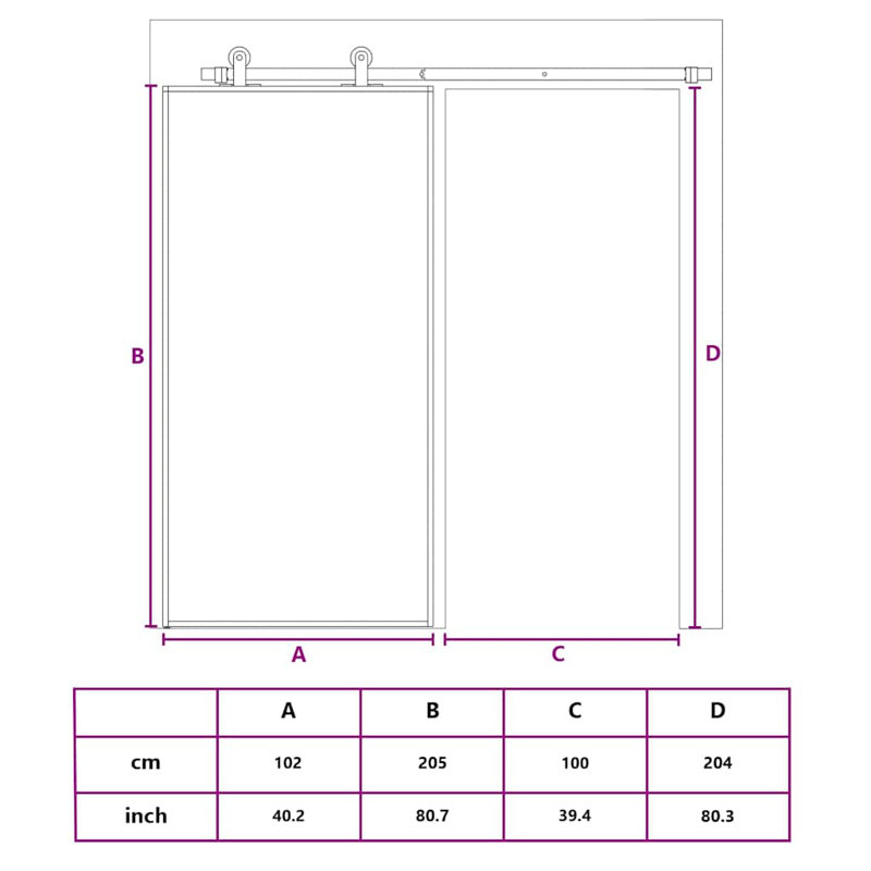 Porte de grange en verre 80,7 po sans quincaillerie d'installation, 40,2 po x 80,7 po