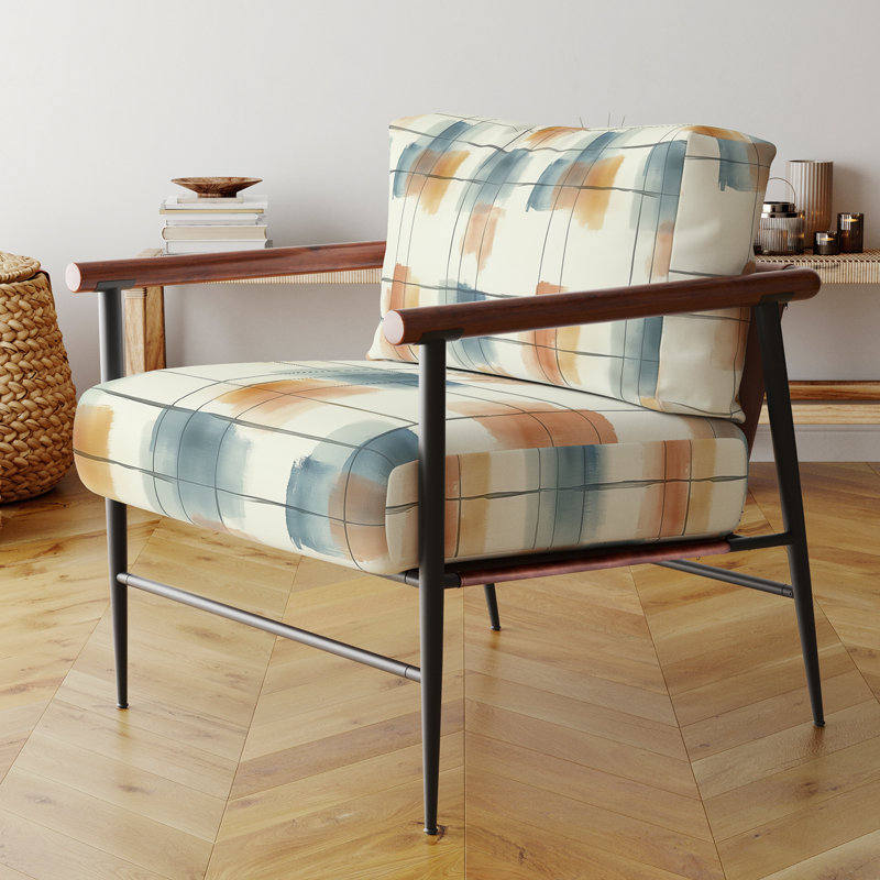 Chaise d'appoint Plaid, Bras ronds bruns