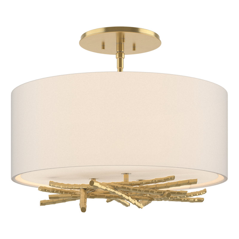 Brindille 3 - Light Semi Flush Mount, Flax, Modern Brass