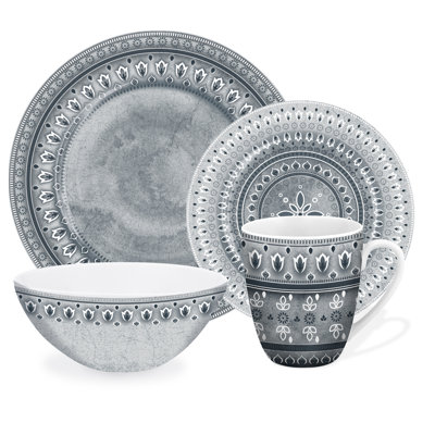 16 Piece Porcelain China Dinnerware Set - Service for 4