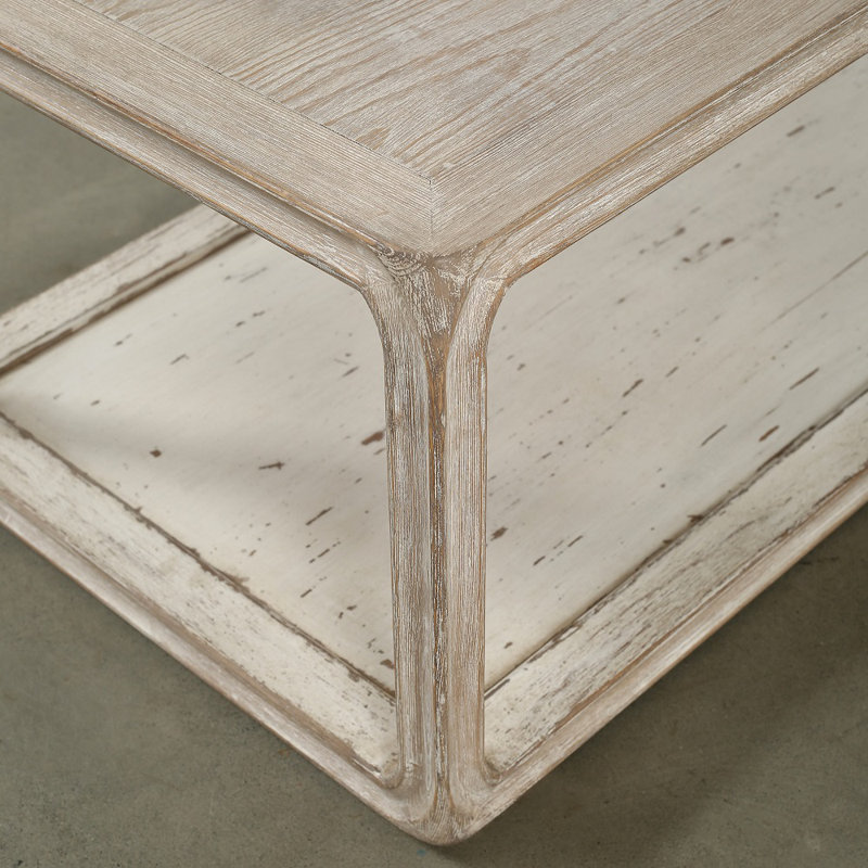 Table basse Vandemark Artivation Peking, table basse en bois de 47 po de long avec base, finition blanc délavé, rustique
