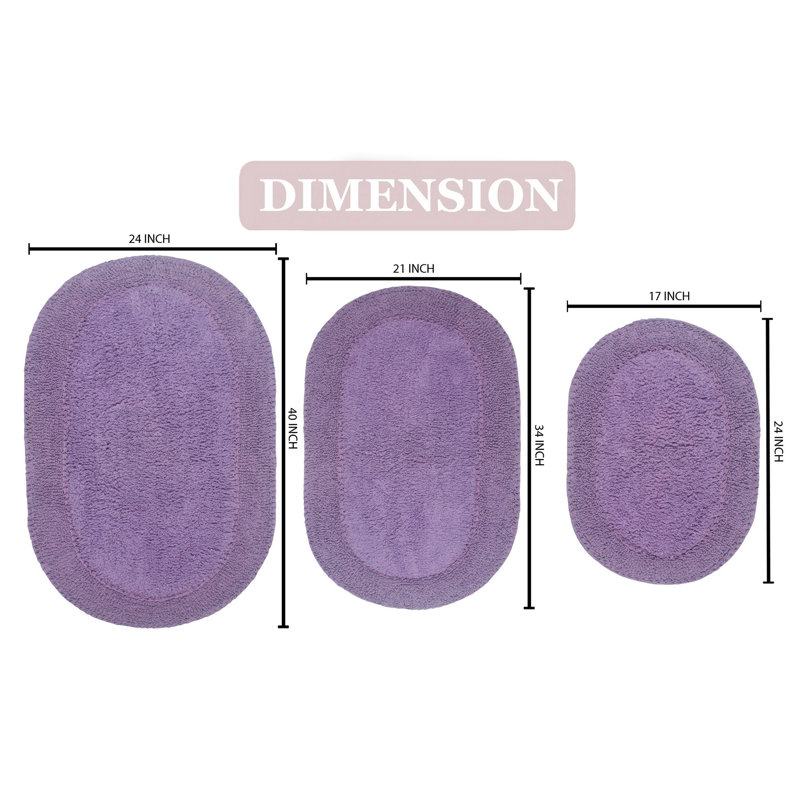Yashvi Double Ruffle Oval 100% Cotton Piece Bath Rug Set, Purple