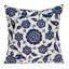 22" Beige and Blue Floral Cotton Throw Pillow With Embroidery