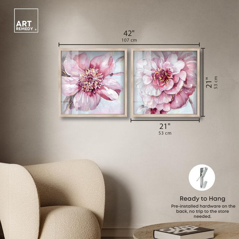 Blush Pink Floral Art , H 21 po x l 21 po, Crème, crème