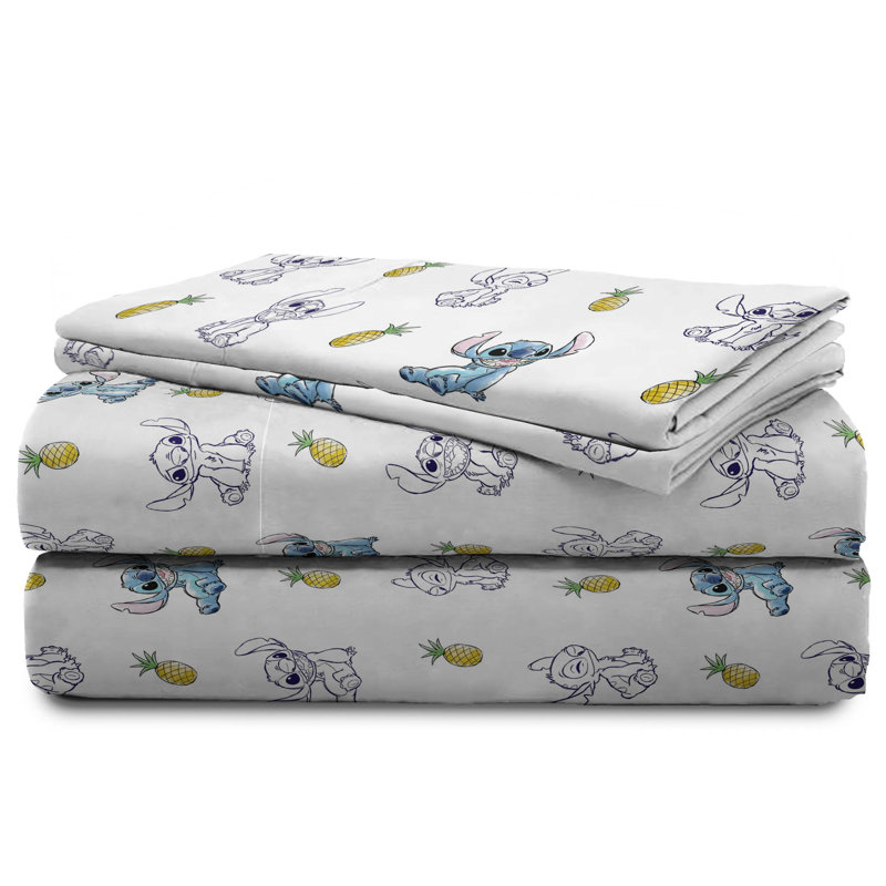 Saturday Park Disney Lilo & Stitch Watercolor Vibes 100% Organic Cotton Sheet Set, Queen Sheet Set with 2 Pillowcases