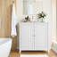 Armoire de rangement blanche à deux portes, argent, structure moderne de style Mid-Century, intérieur spacieux, autoportante, saveur, stable, salle à manger