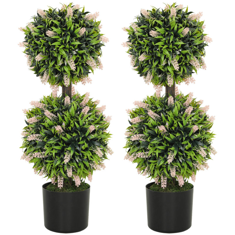 Anaston 70cm Faux Two-Ball Tree With Lavender Flowers Plant in Pot, Pink