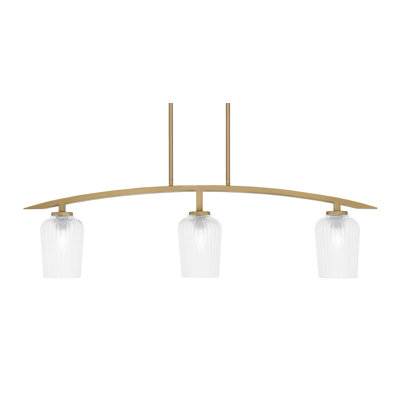 Kurve 3 Light Island Light Shown In New Age Brass Finish With 5" Textured Glass