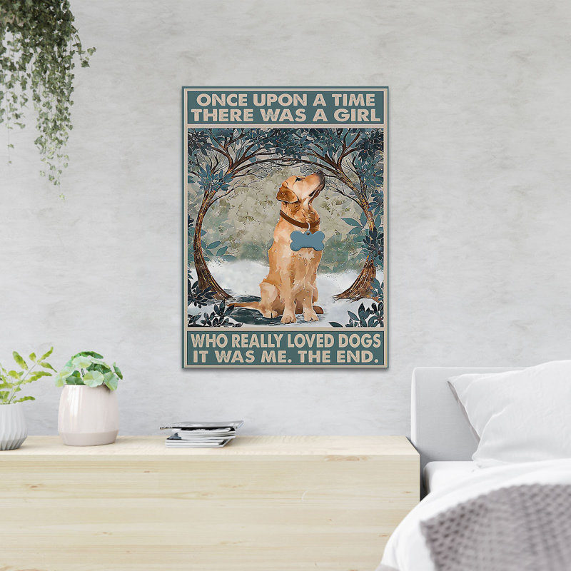 «Dog Under Trees» - Reproduction d'art graphique rectangulaire sur toile tendue 1 pièce, H 14 po x l 11 po x P 2 po