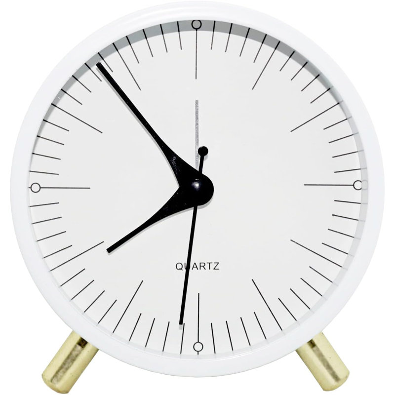 Alarm Clock With Backlight, 4.5 Inches Bedside Analogue Non-Ticking Silent Small Desk Clock With Arabic Numerals, Battery Operated Round Table Clock(White-S)
