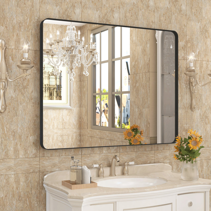 Premium Aluminum Framed Rectangular Bathroom Vanity Wall Mirror, Matte Black, 32" x 40", Rectangle