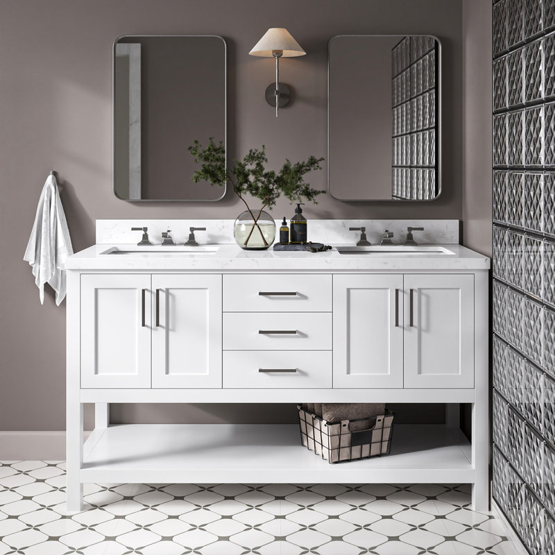 Meuble-lavabo double 60 po ARIEL Moille, Blanc, Forme rectangulaire