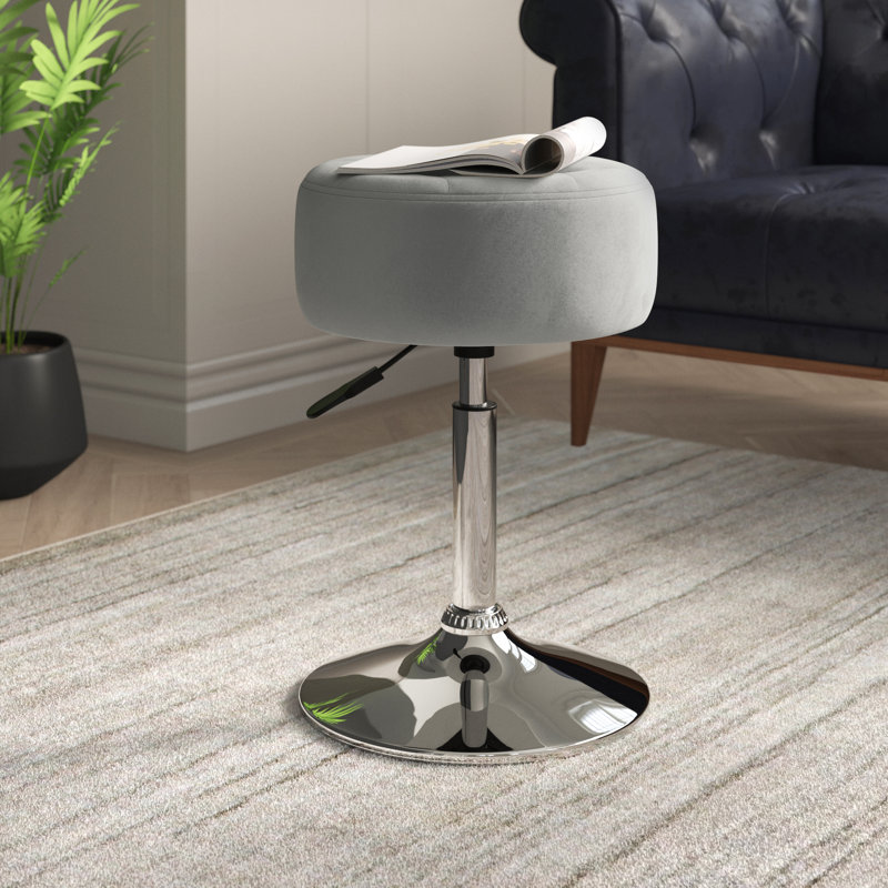 Tabouret de coiffeuse réglable Highland Creek en similicuir et fer avec base en métal chromé, Gris