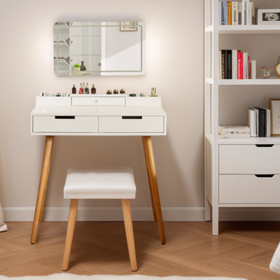 Meuble-lavabo 31,5 "avec lumières DEL - 3 couleurs, luminosité réglable et 2 tiroirs (chaise non incluse)