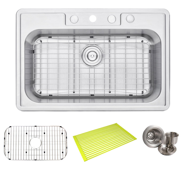 33'' L Single Bowl Stainless Steel Kitchen Sink, 4 hole