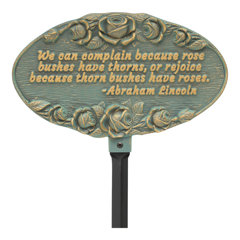 Rose Quote Oval Garden Lawn Plaque, 39, Bronze Verdigris