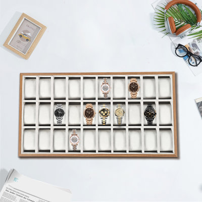 30 Slots Wooden+Flannel Display Watch Box