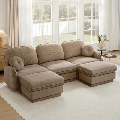 105" Oversize Chenille U-Shaped Sofa,Deep Seat Sofa Couch With Movable Ottoman,Exquisite Round Pillows And Quilted Back Cushions,Recessed Base Frame Legs,Easy Assembly