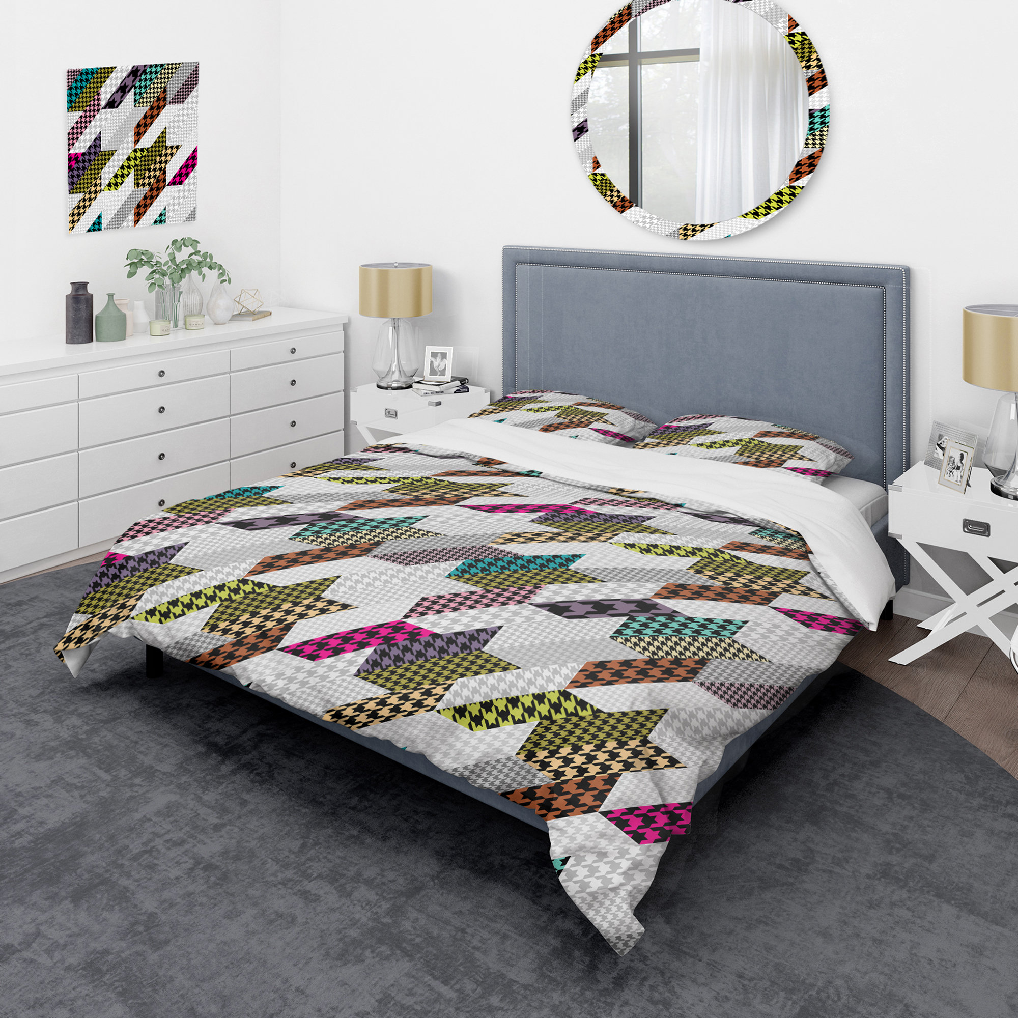 Design Art Multicolor Geometric Patchwork - Abstract Duvet Cover Set ...