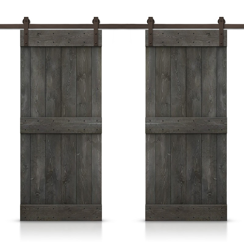 Carbon Gray Solid Pine Wood Double Barn Door Kit with Oil Rubbed Bronze Hardware