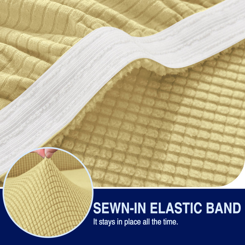 Soft Spandex Stretch Box Cushion Sofa Slipcover, 104cm H x 235cm W x 107cm D, Light Yellow