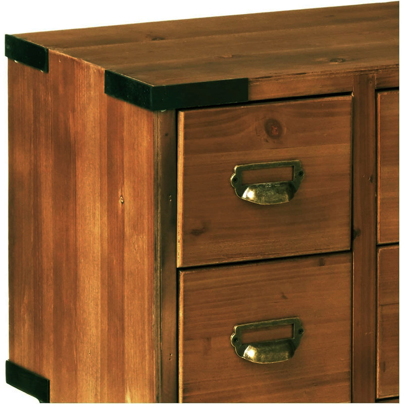 Ellefson 32" H x 36" W Antique Style Storage Console Table with 8 Drawers, Antique Walnut, Antique Walnut