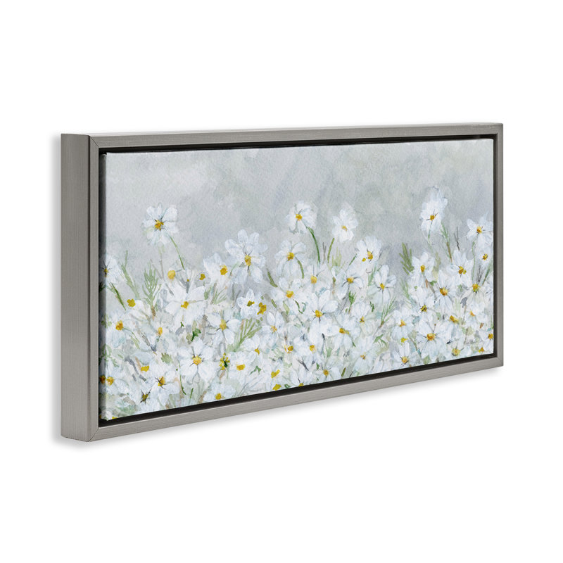«Subtle Brushed Daisies Brown», art mural encadré flottant par Patti Bishop, Cadre flottant gris lustré, H 14 po x l 31 po