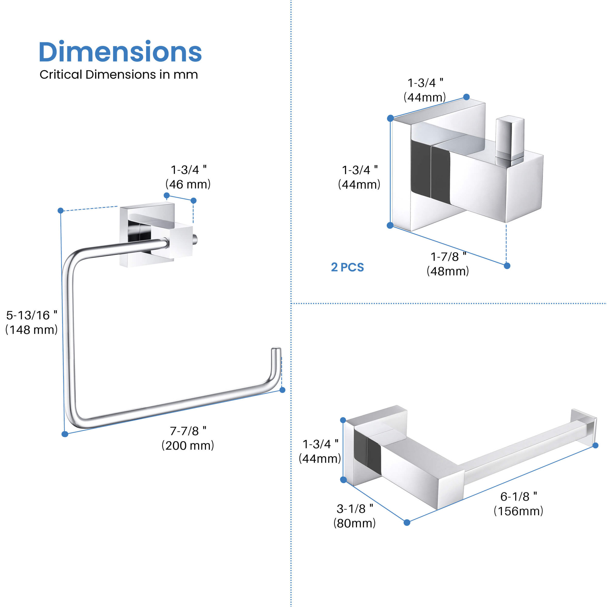 4 - Piece Bathroom Hardware Set, Chrome