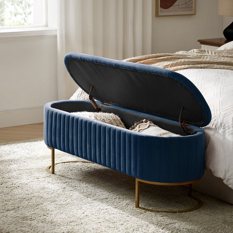 Banc de rangement rembourré Ferdinand, Marine, H 19 po x l 55,5 po x P 17 po