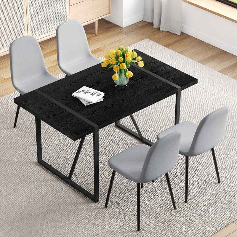 Ensemble de table de salle à manger 5 pièces avec table rectangulaire et 4 chaises, Gris clair