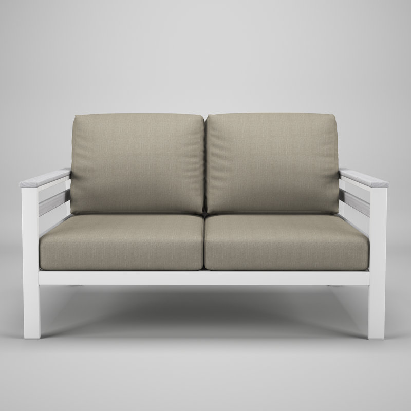 Townsend Metal Outdoor Loveseat With Sunbrella Cushion, Light Gray, Spectrum Dove