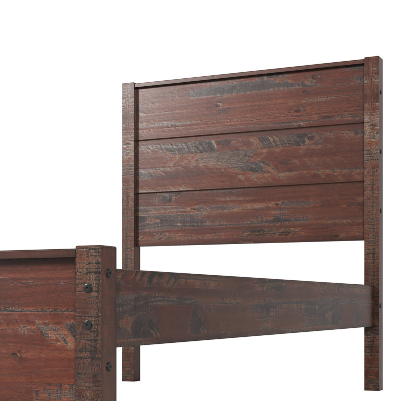 Ensemble de 2 articles pour chambre à coucher, un lit simple et une commode double à 6 tiroirs Hibir, Rustic Walnut, Twin
