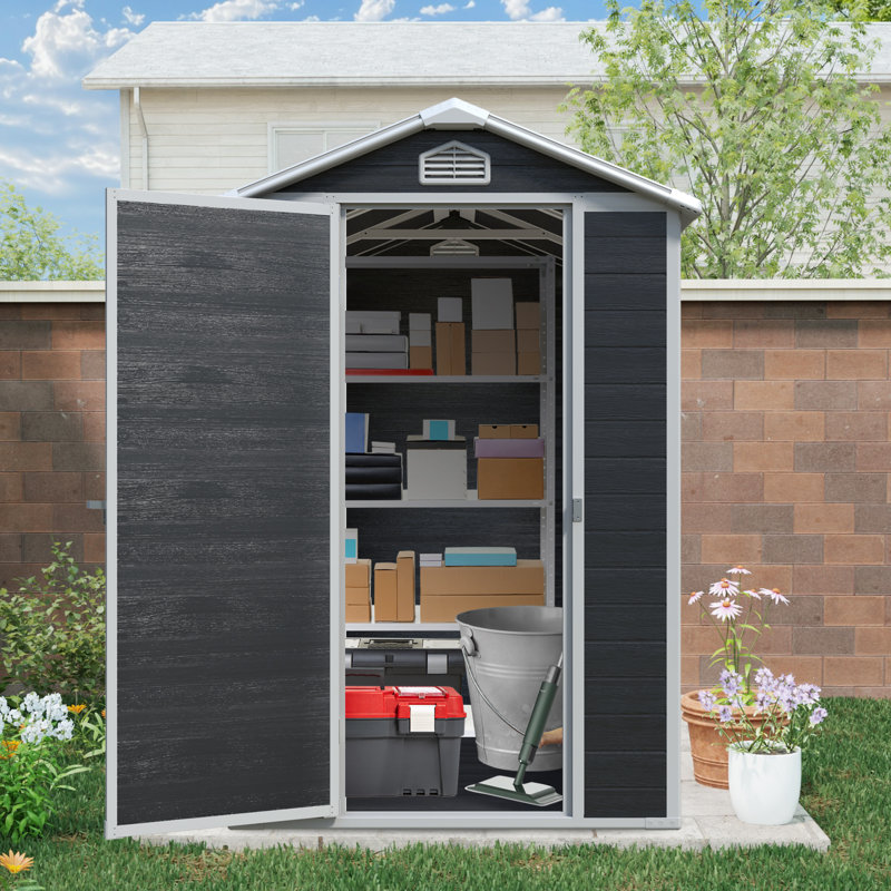 4x6 Resin Outdoor Storage Shed with Floor and Window Black