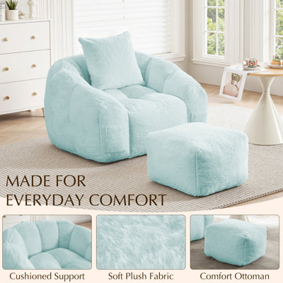 Oversized Bean Bag Chair with Footstool, No Assembly Needed, Oversized Ergonomic Lazy Lounge Sofa for Home Reading Napping