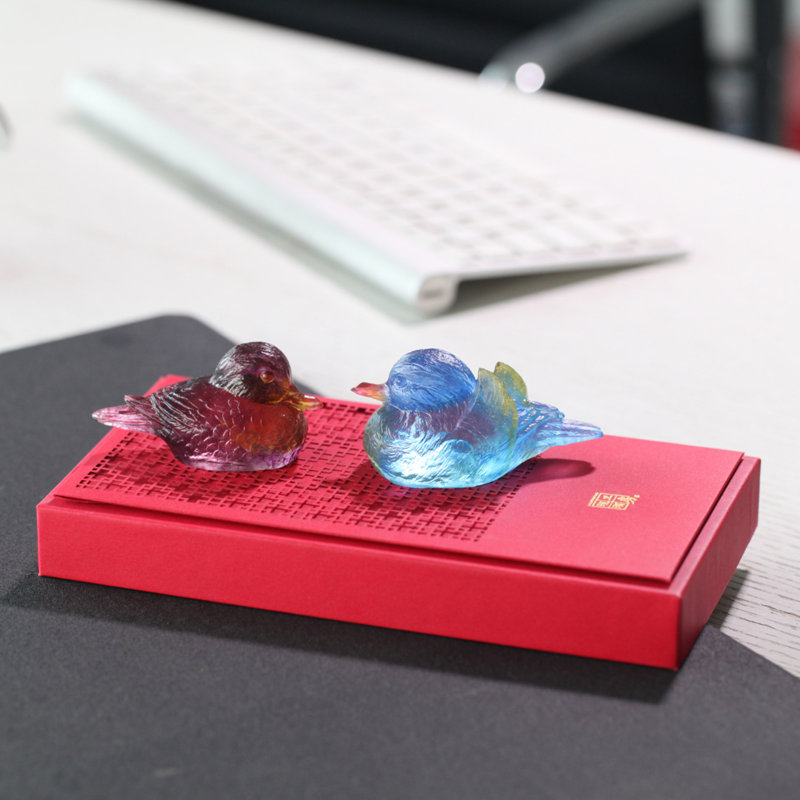 Crystal Bird, Mandarin Ducks Figurine, "Soulmates"
