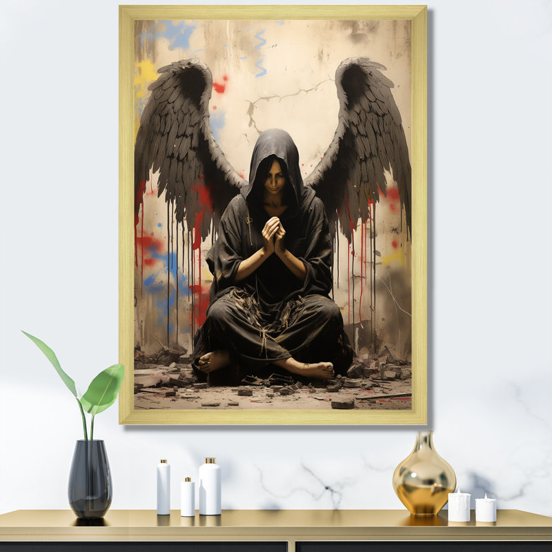 Angel Wings, art rebelle II - art mural Pop Art, Cadre doré simple, H 20 po x l 12 po
