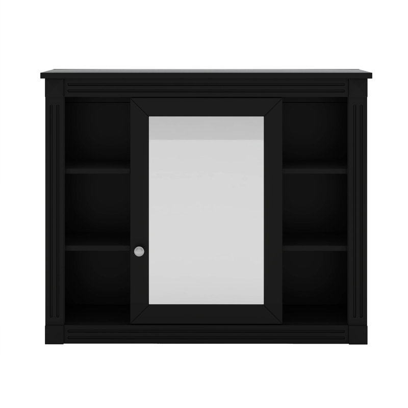 Armoire de rangement murale avec miroir, 6 tablettes ouvertes