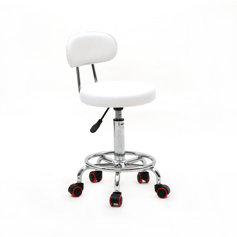 Salon Backed Adjustable Height Lab Stool with Wheels, White