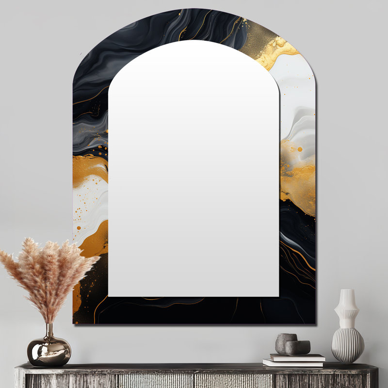 Gold and black Marble Essence I - Marble Unique Shape Large Wall Mirror, Modern Freeform Unique Mirror, Printed Metal Art