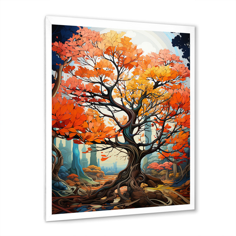 «Maple Tree Neon Vibrancy» sur toile, H 40 po x l 30 po x P 1,5 po, Cadre photo blanc