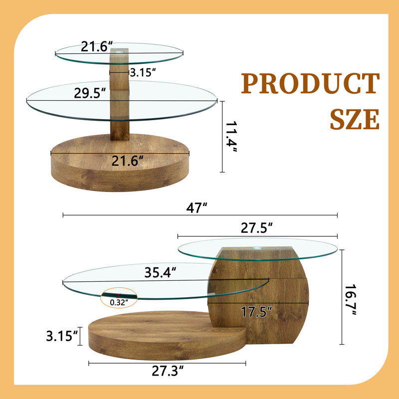 Double Clear Glass Oval Single Coffee Table, Tan