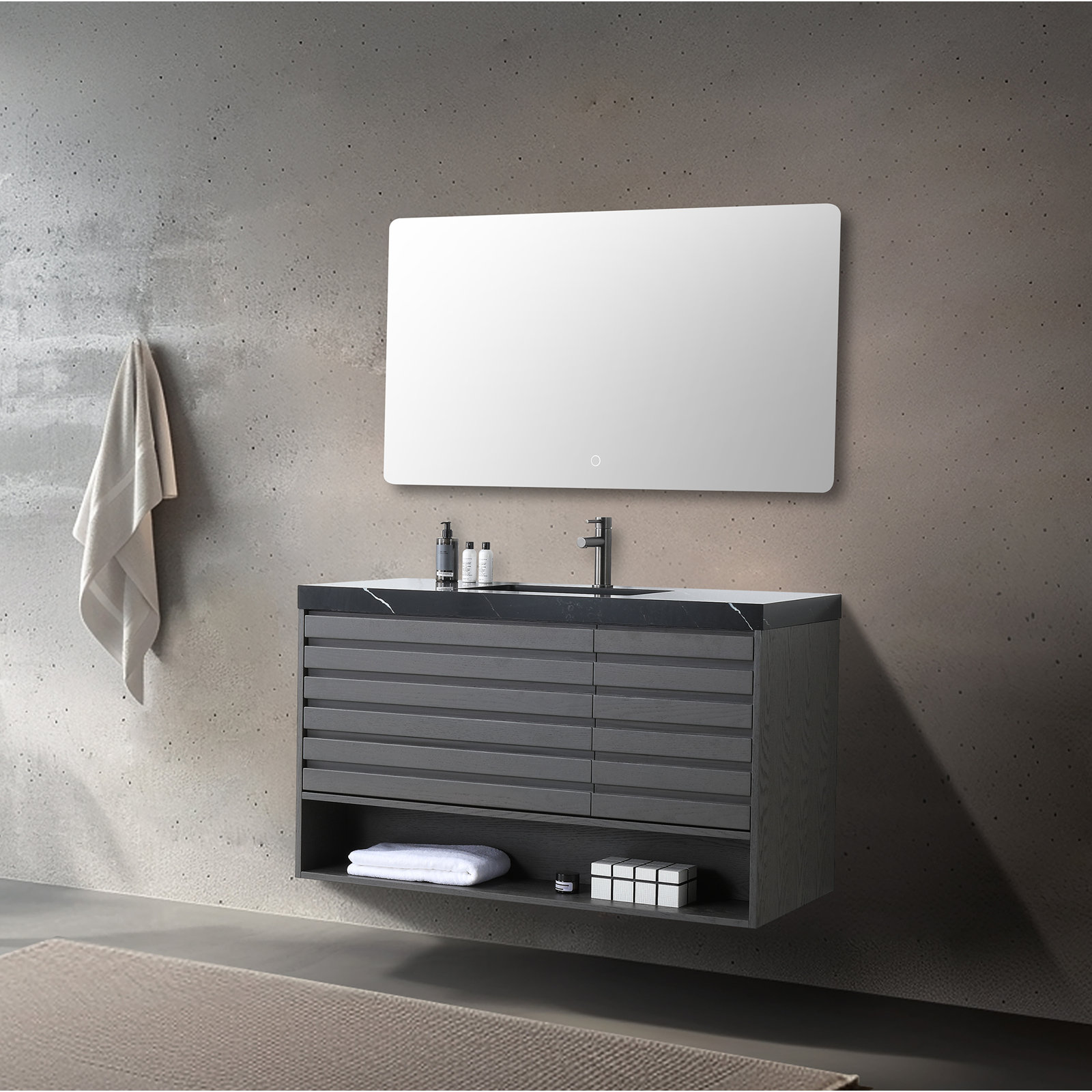 Matera 48" Cedar Single Bathroom Vanity, Charcoal, Black