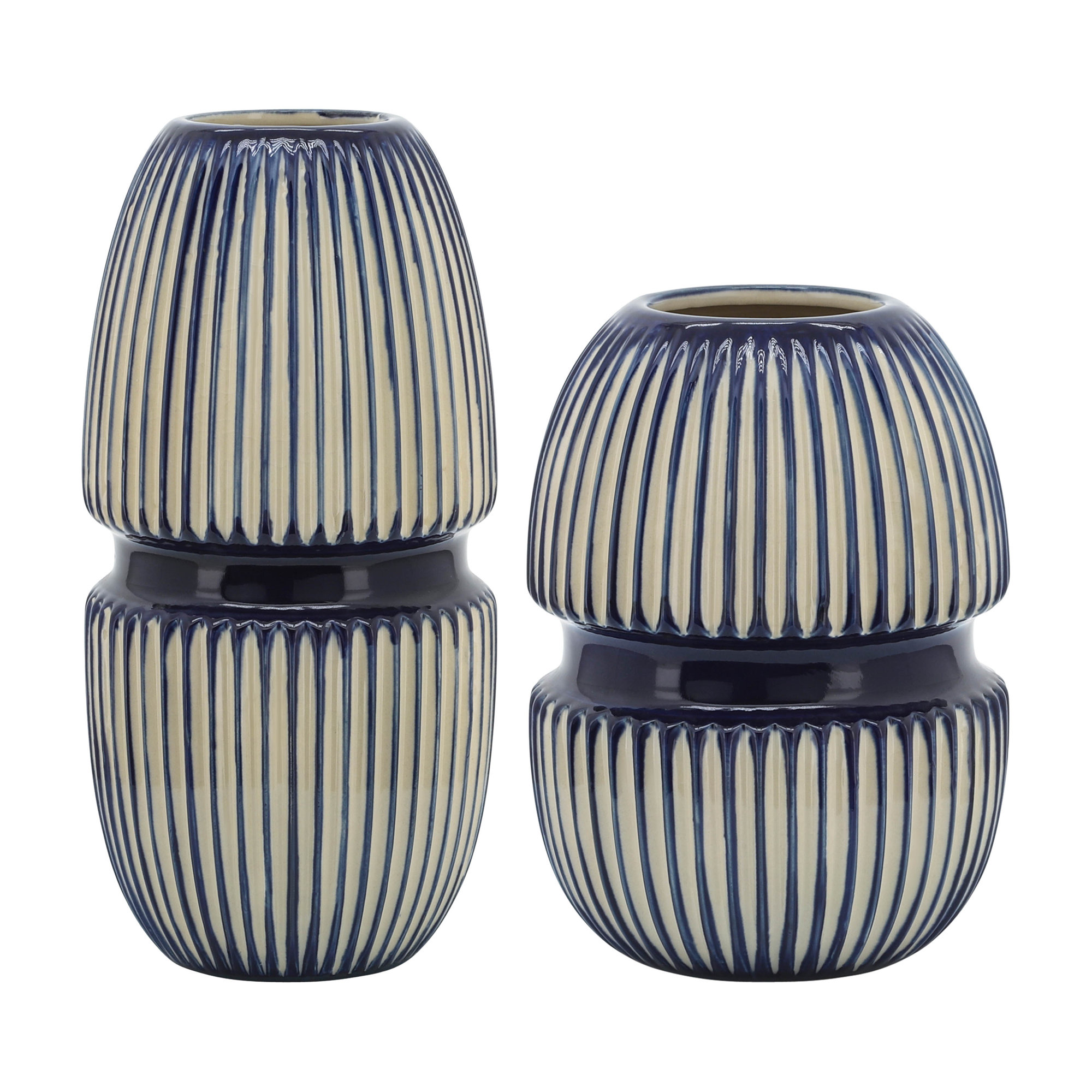 Ceramic Round Mallet Vase, Blue, Round, Abstract, 12.2" H x 5.91" W x 5.91" D