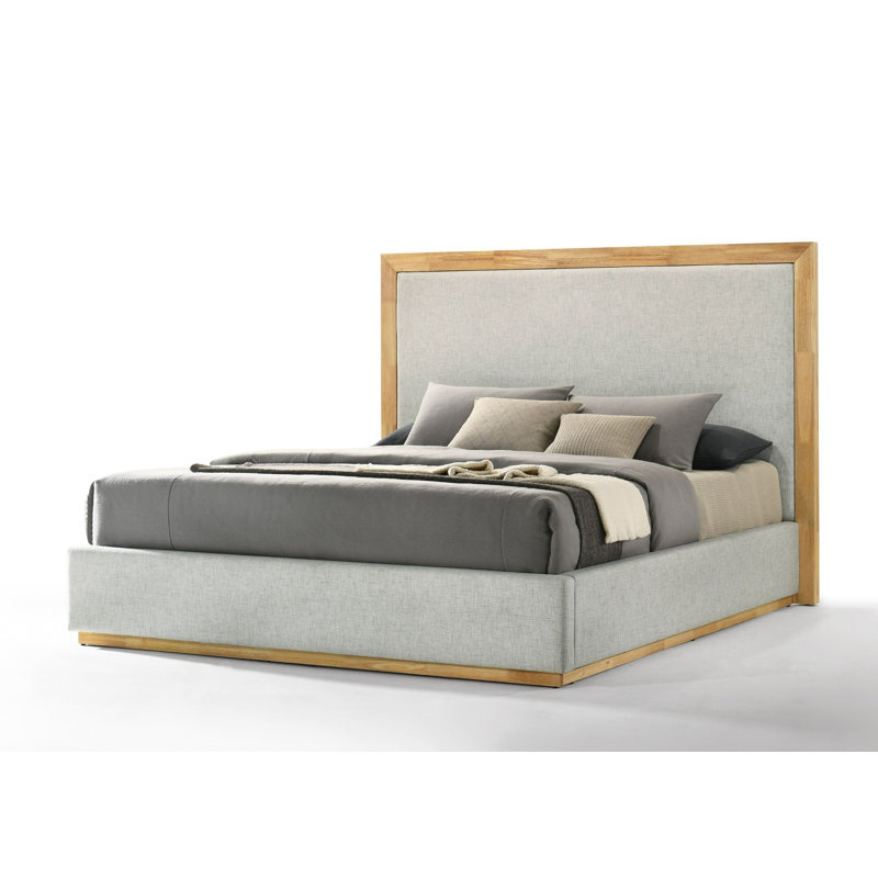 King Gray Upholstered Wood Frame Bed with Slats