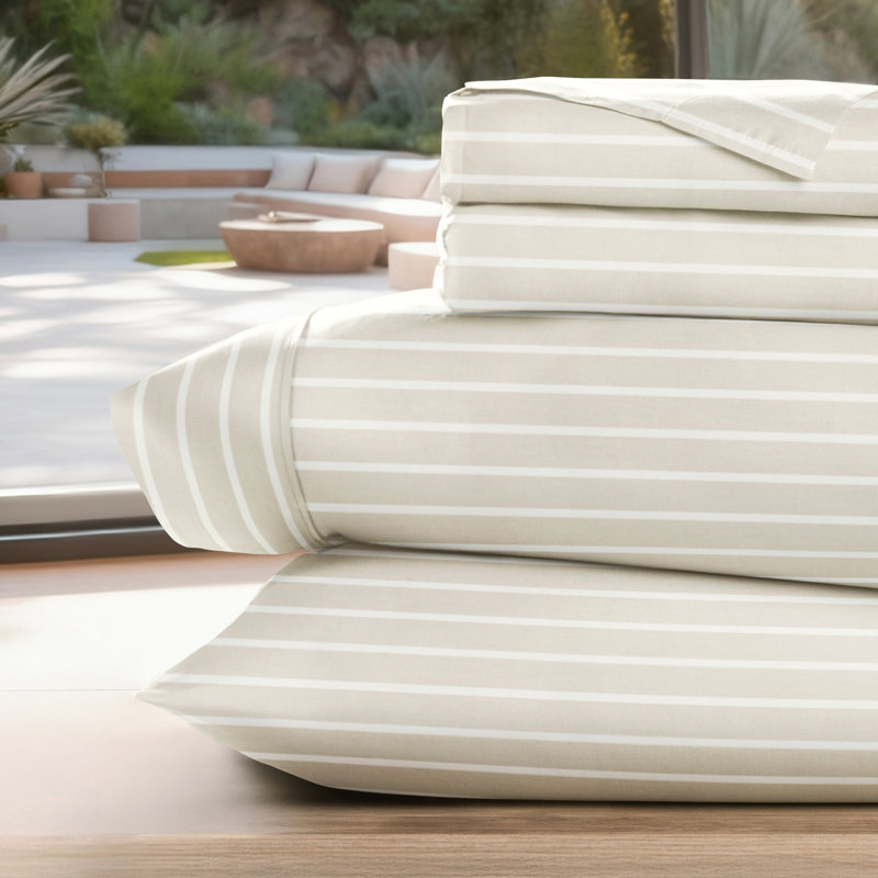 4 Piece Delicate Details Pattern Sheet Set, Full Sheet Set with 2 Standard Pillowcase, Natural Striped