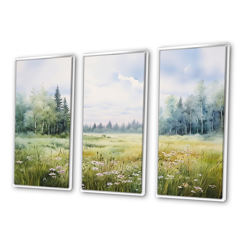 Ensemble de décorations murales Meadow, H 40 po x l 60 po x P 1 po, Cadre flottant blanc