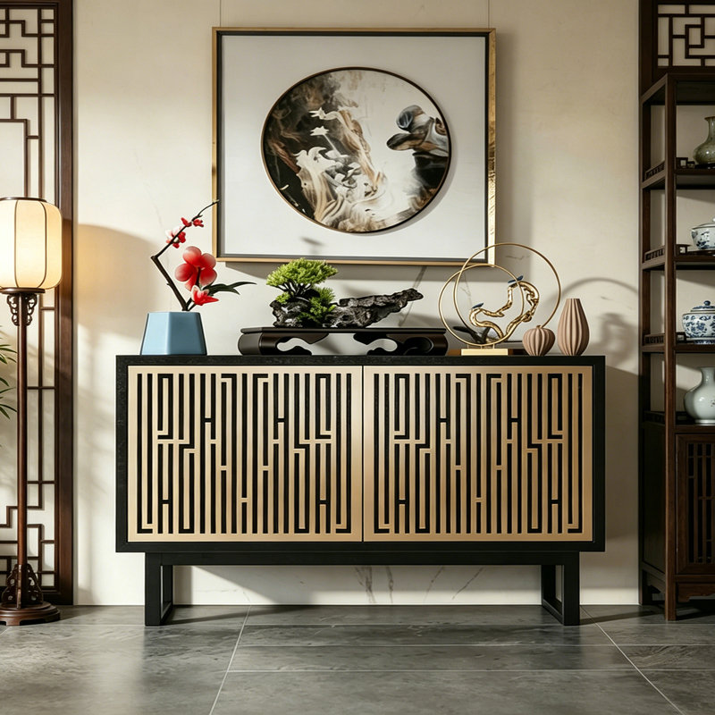 Buffet luxueux rétro de style chinois, 35.4" H x 63" W x 15.7" D