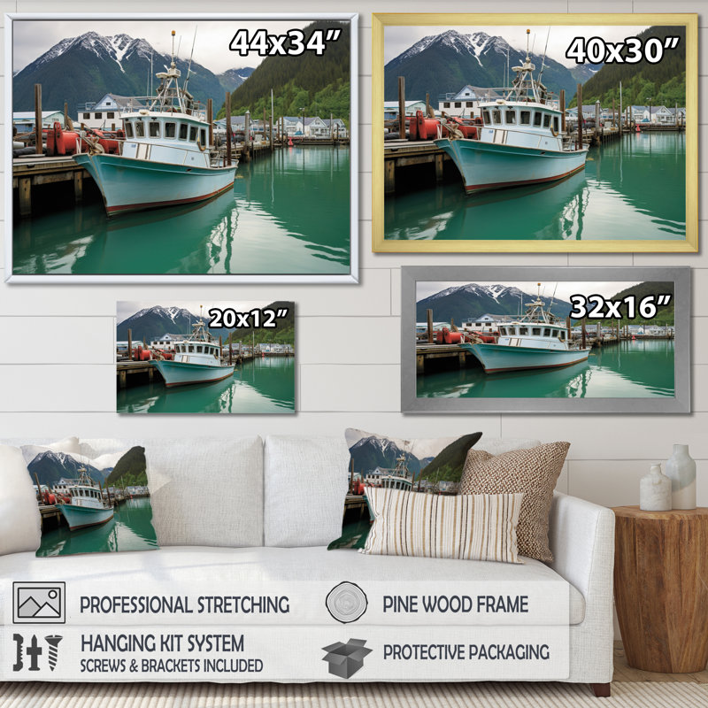 Alaska, ville de pêche de Seward, Cadre flottant doré, H 34 po x l 44 po x P 1,5 po